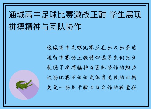 通城高中足球比赛激战正酣 学生展现拼搏精神与团队协作